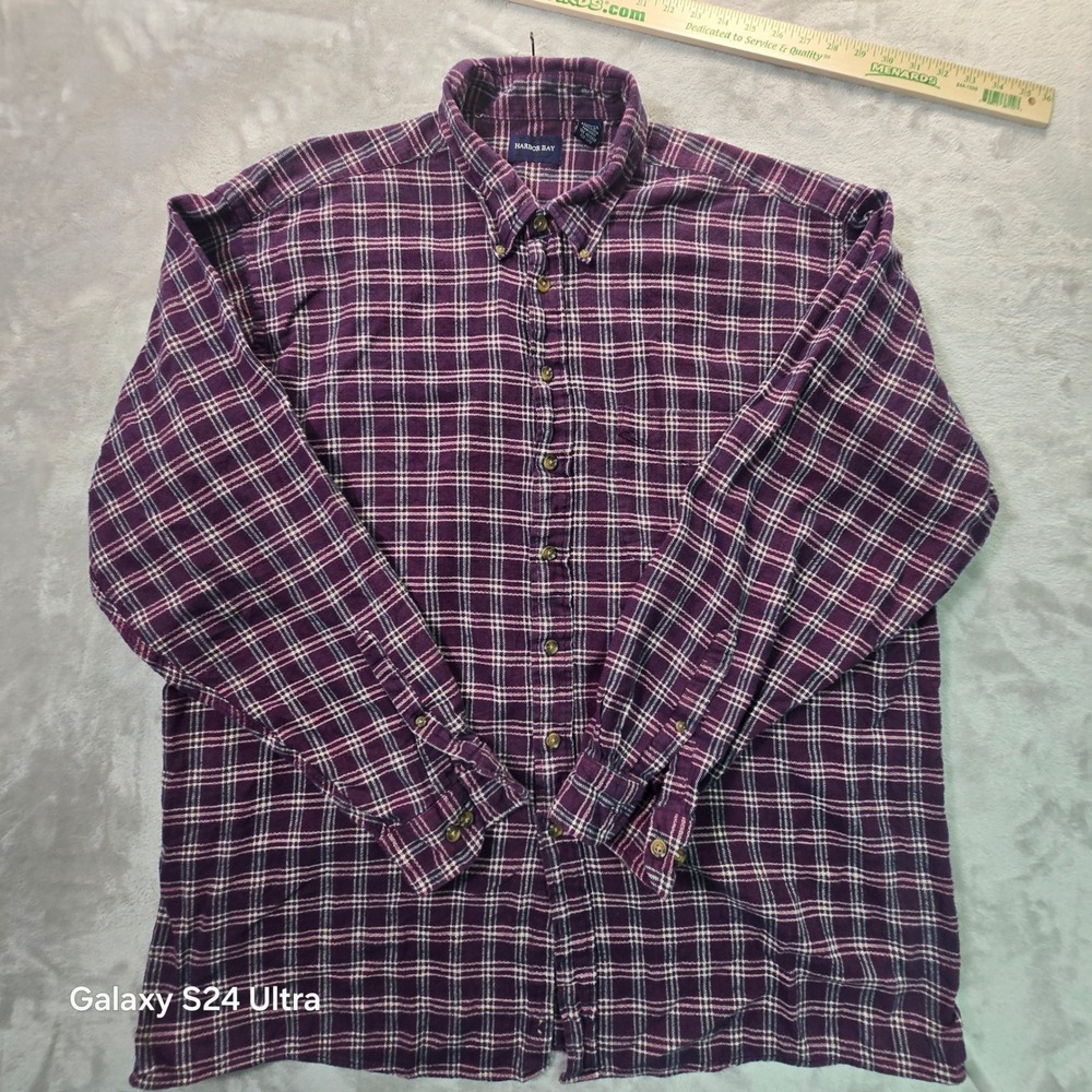 Harbor Bay Mens 3XLT Purple Plaid Flannel Button Down Shirt Long Sleeve Cotton